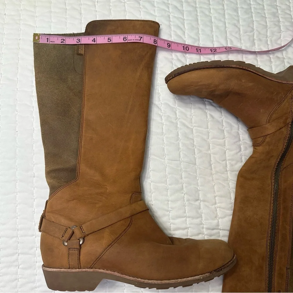 Teva De La Vina Dos Tall Bison Waterproof Leather Brown Over the Knee Boots SZ 9